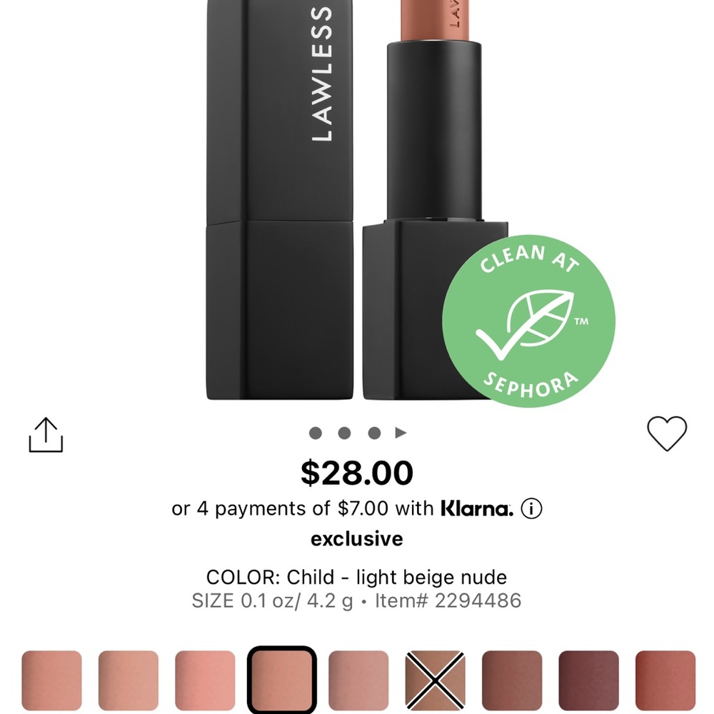 LAWLESS Beauty lipstick in the shade CHILD